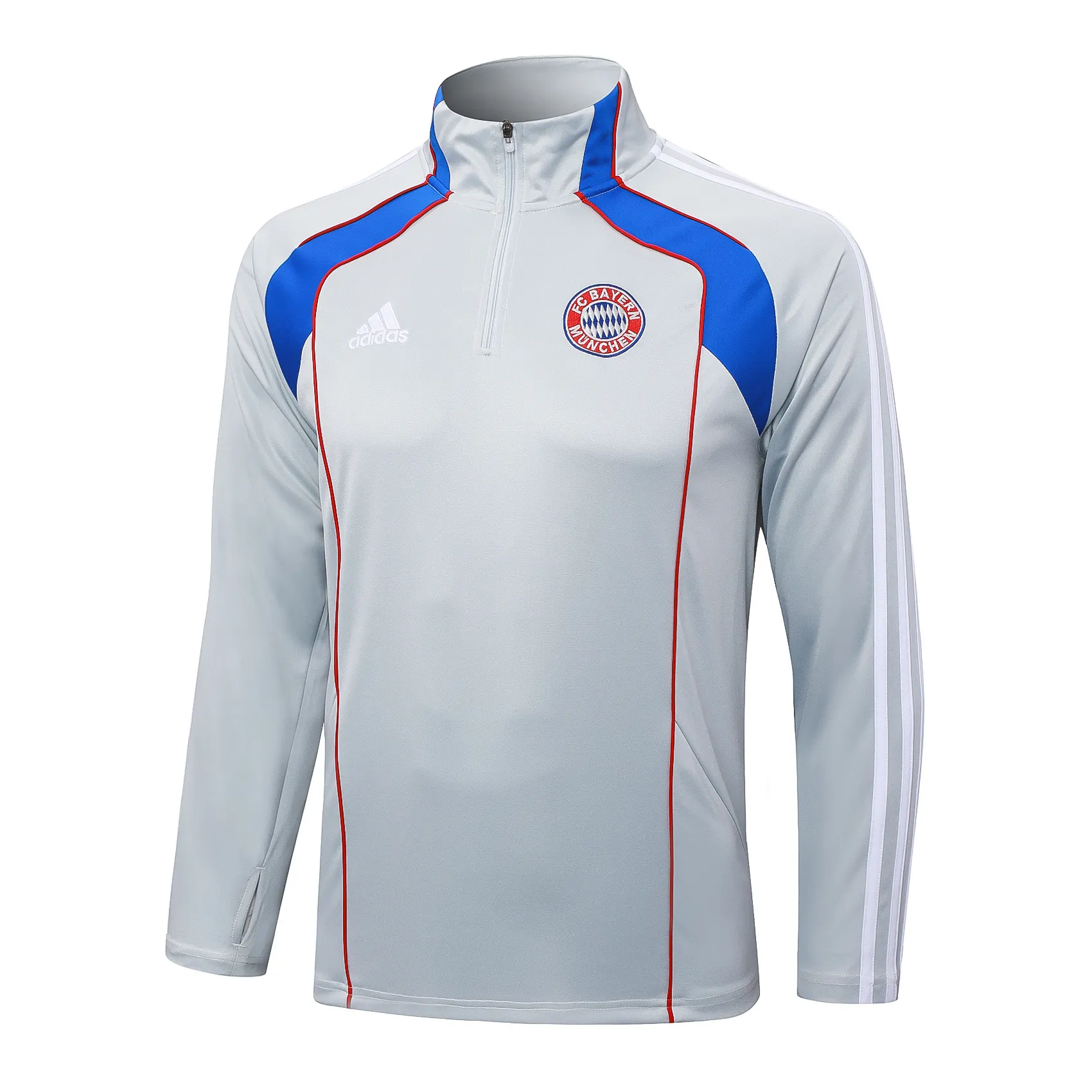 2025/2026 Bayern Munich Half-Pull Training Suit Light Gray Retro Style Football Shirt 1:1 Thai Quality Set