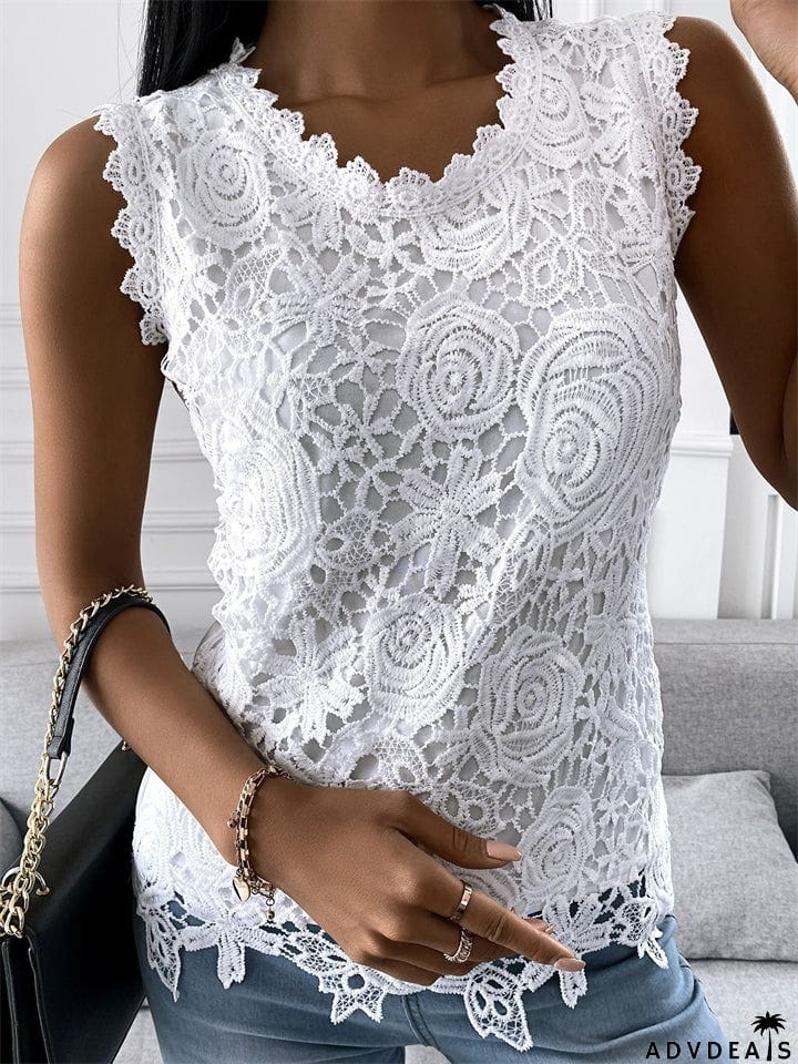 Women's Lace Jacquard Sleeveless Tank Shirts