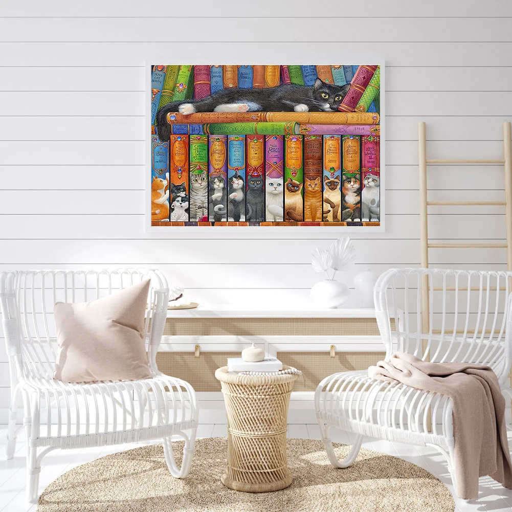 14CT Full Stamped Cross Stitch - Cat And Book(Canvas|40*50CM)