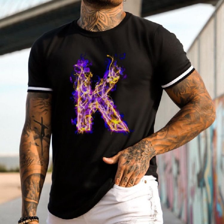 Men's Casual Round Neck Short Sleeve Pullover Slim Fit Digital Print Men's T-shirt