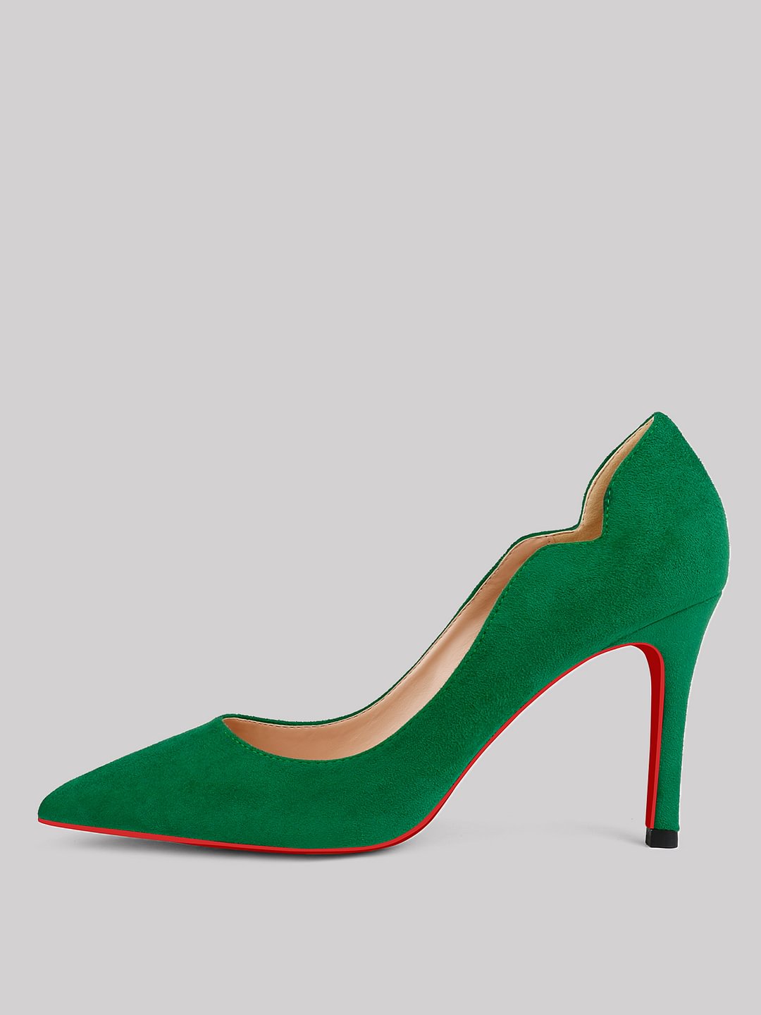 3.5" Women's Kitten Heels Classic Pointed Toe Red Bottom Pumps Suede Shoes