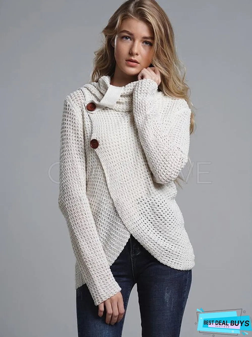 Loose Solid High-Neck Knitting Sweater