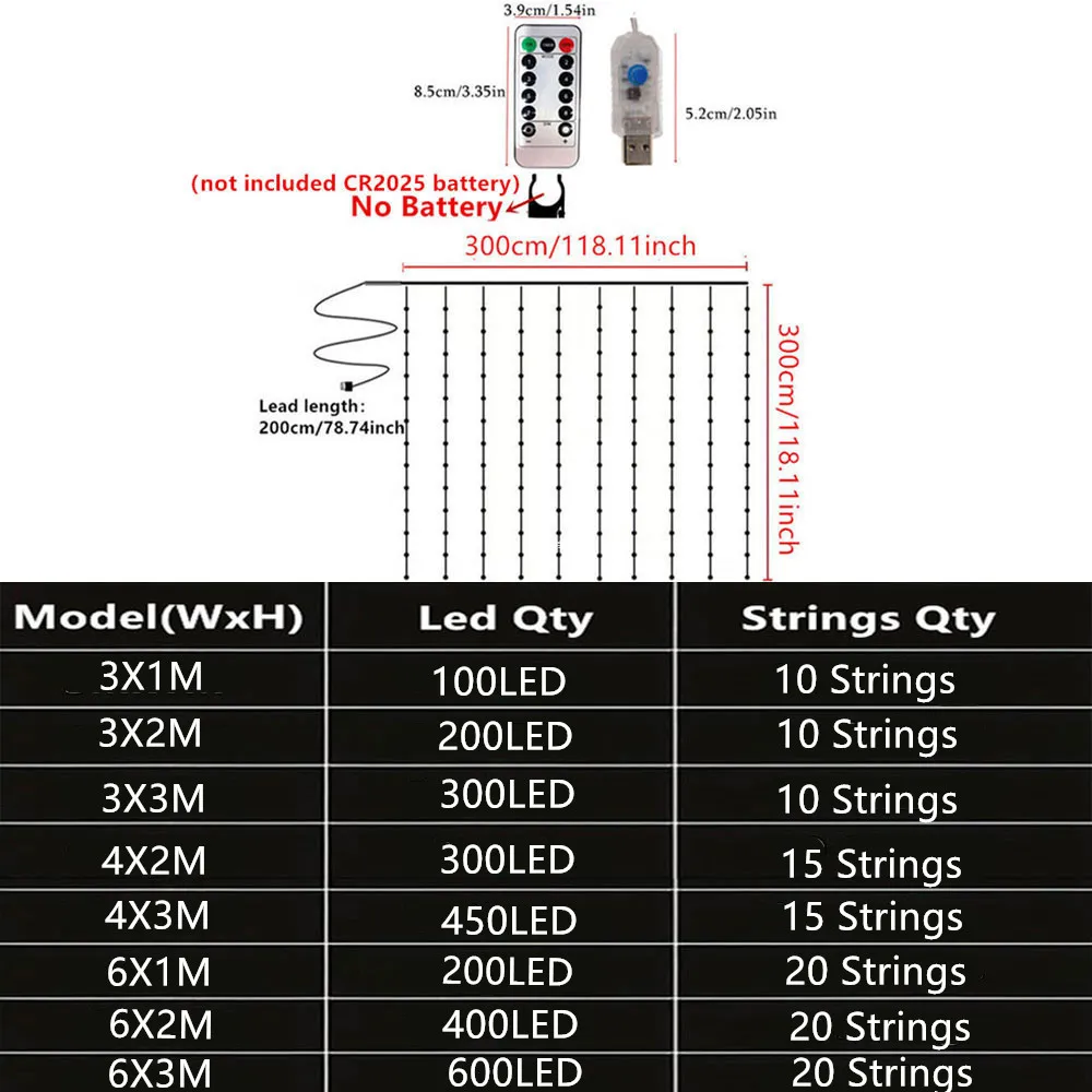 Tegooe USB Powered LED Curtain String Lights with Remote Control 3 Styles