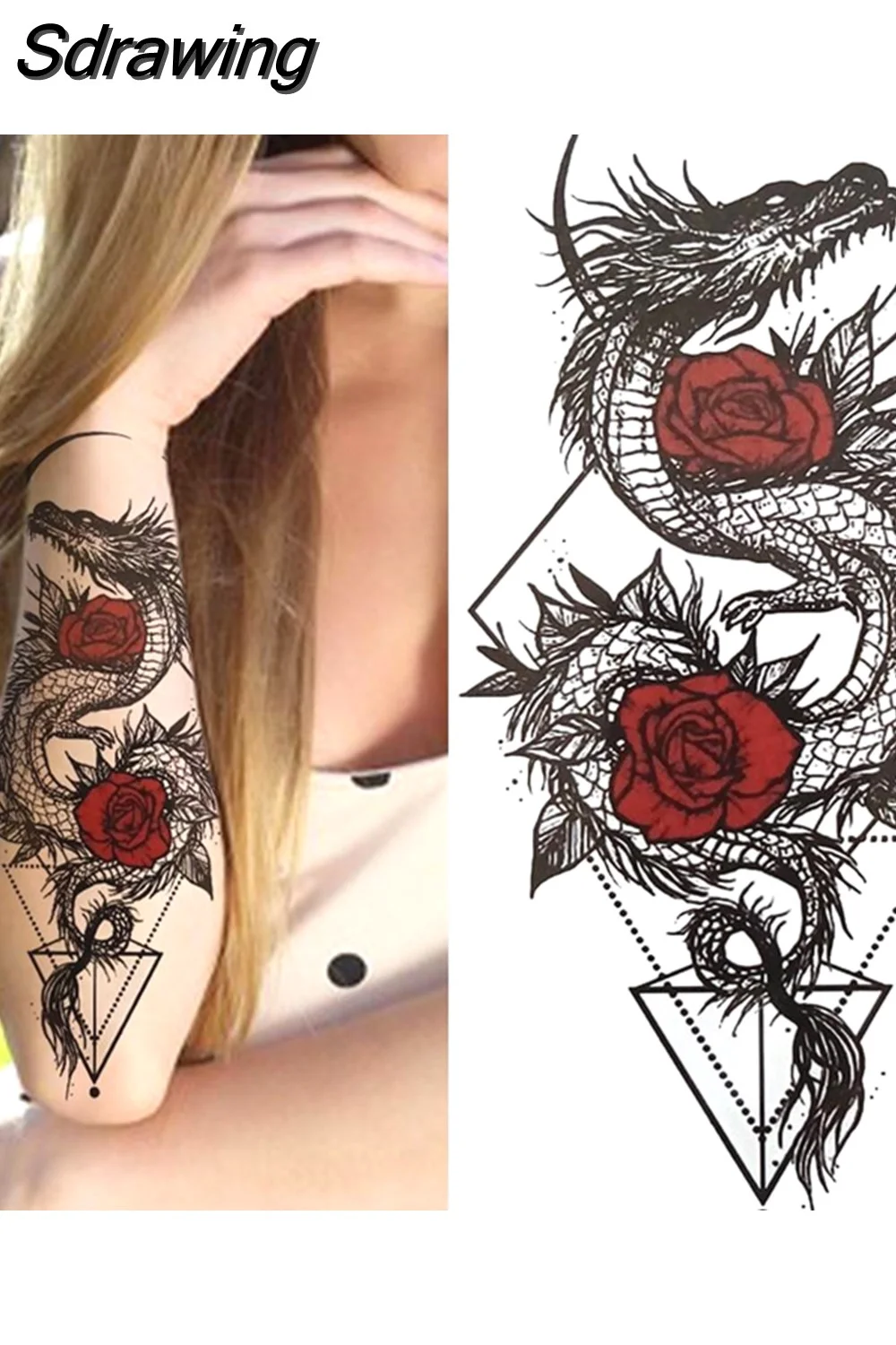 Sdrawing Tiger Temporary Tattoos For Men Women Kids Lion Skull Cross Tattoo Sticker Black Compass Skeleton Tatoos Leg Thigh 1103 715-0