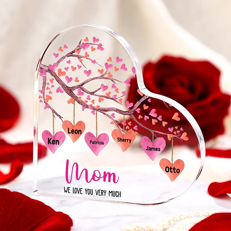 Personalized Text Acrylic Heart Keepsake Custom 1–10 Names Ornaments Love Tree Family Gifts for Mother/Grandma