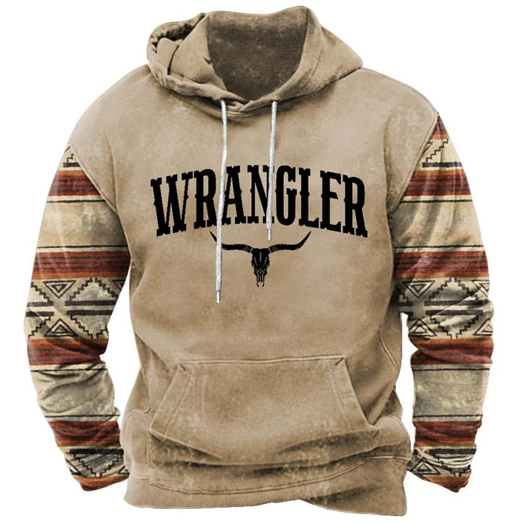 Men's Hoodie Vintage Western Aztec Pocket Long Sleeve Daily Tops