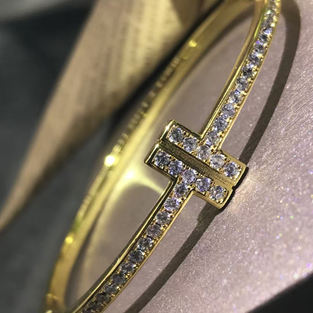 Buy replica Tiffany Full Diamond Paved Double T Bangle and replica jewelry from PICKS Jewelry