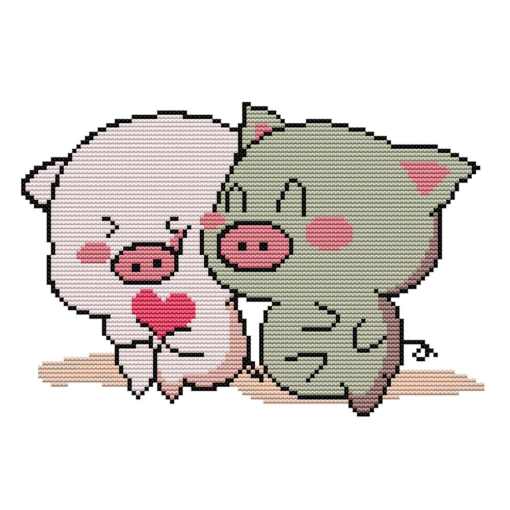 

Couple Pig - 14CT Stamped Cross Stitch - 32*29cm, 501 Original