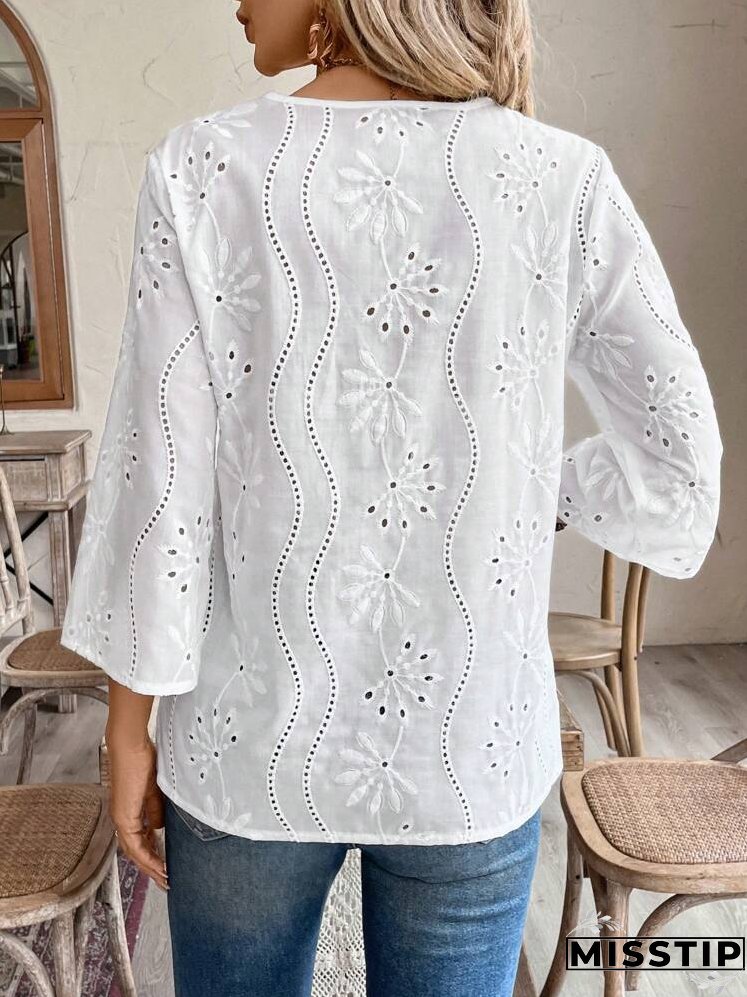 Ladies' Notched Collar 3/4 Sleeve Shirt