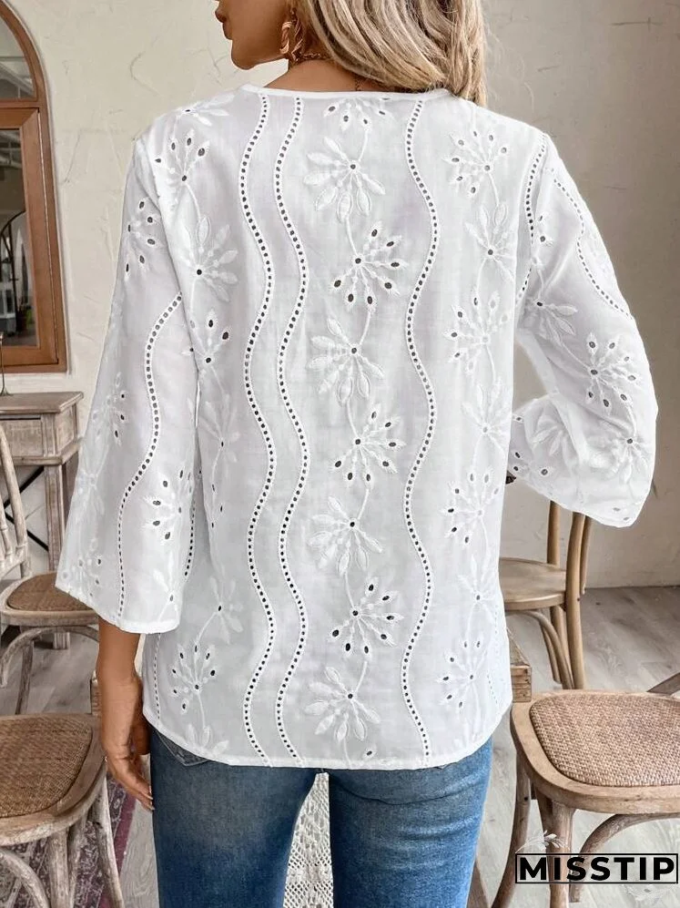 Ladies' Notched Collar 3/4 Sleeve Shirt