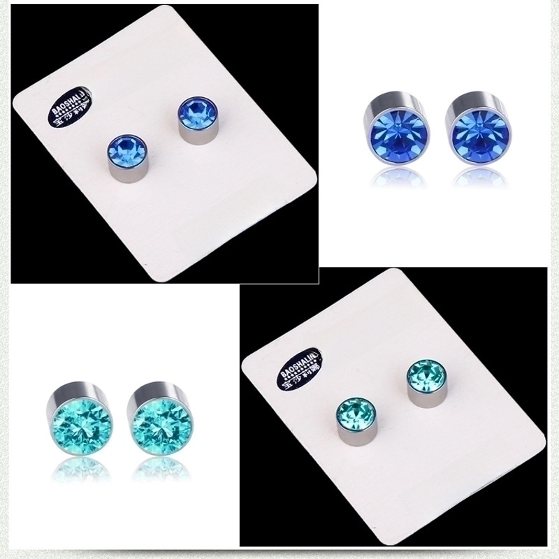 New Color Diamond Titanium Steel Magnetic Stud Earrings