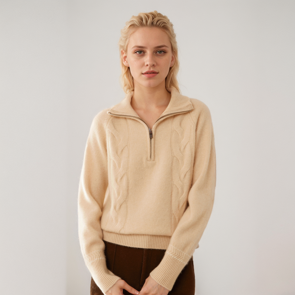 Pull en cachemire pour femme, col roulé, ample, fermeture éclair, épais- SOIE PLUS