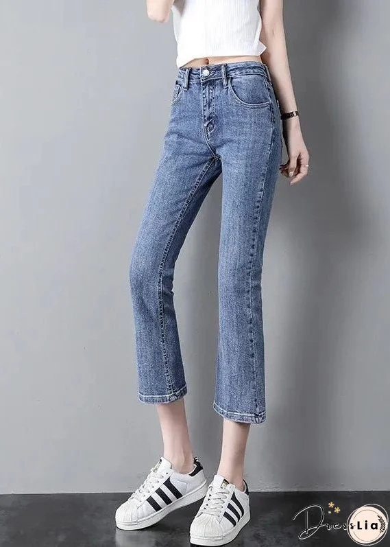 Modern Blue High Waist Patchwork Button Crop Jeans Summer