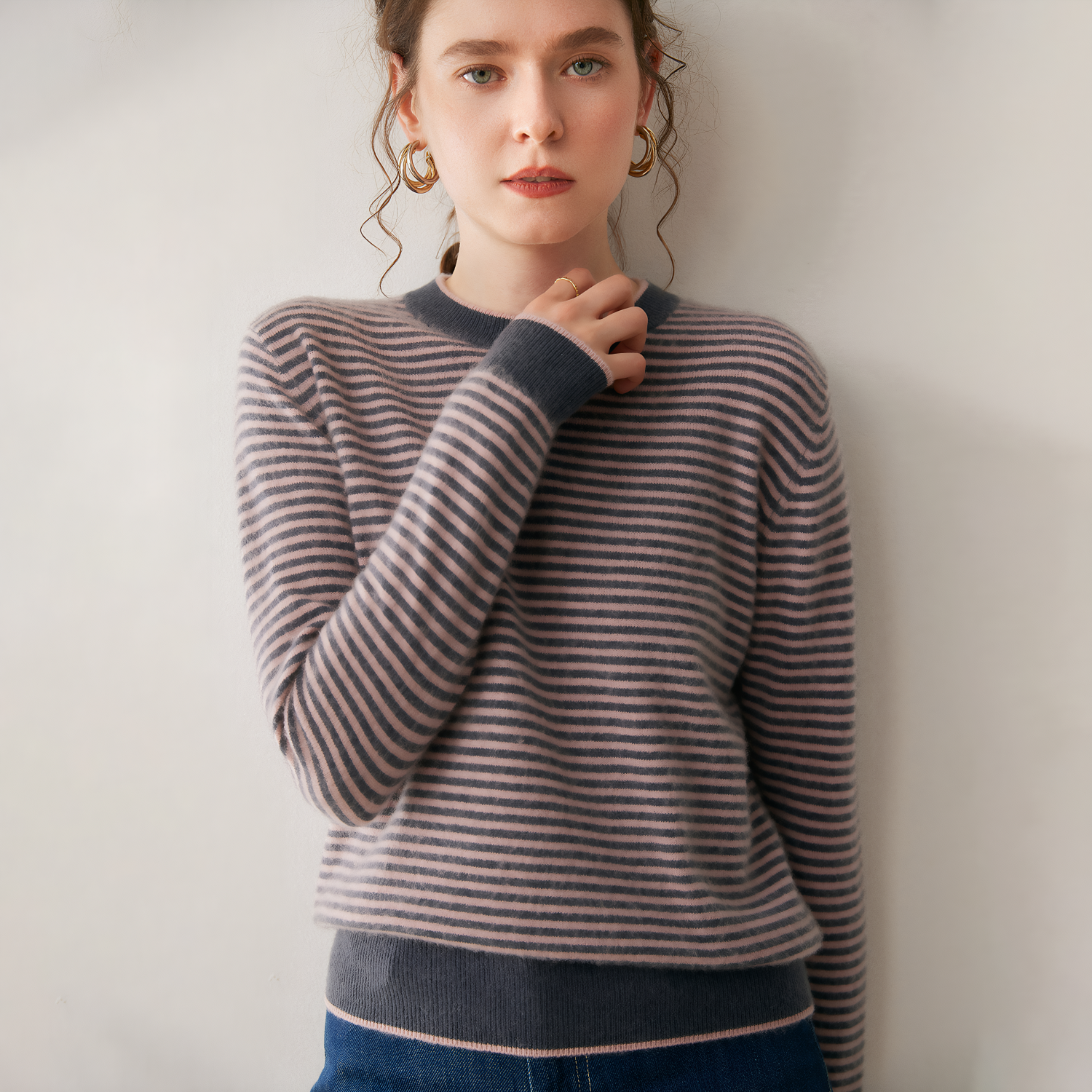 Women's Pinstripe Cashmere Sweater REAL SILK LIFE
