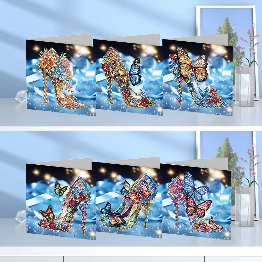 6pcs DIY High Heels DIY Diamond Painting Greeting Card for Friends Family Gift【With White Envelope】
