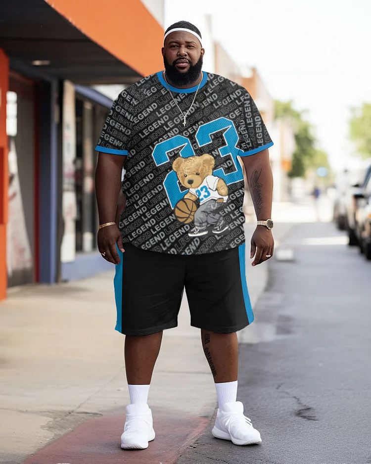 Men's Large Size Street Size 23 Cubs Basketball Color Block Graffiti Short Sleeve Shorts Set