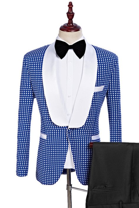 One Button Modern Blue Shawl Lapel Wedding Suit for Men | Ballbellas Ballbellas