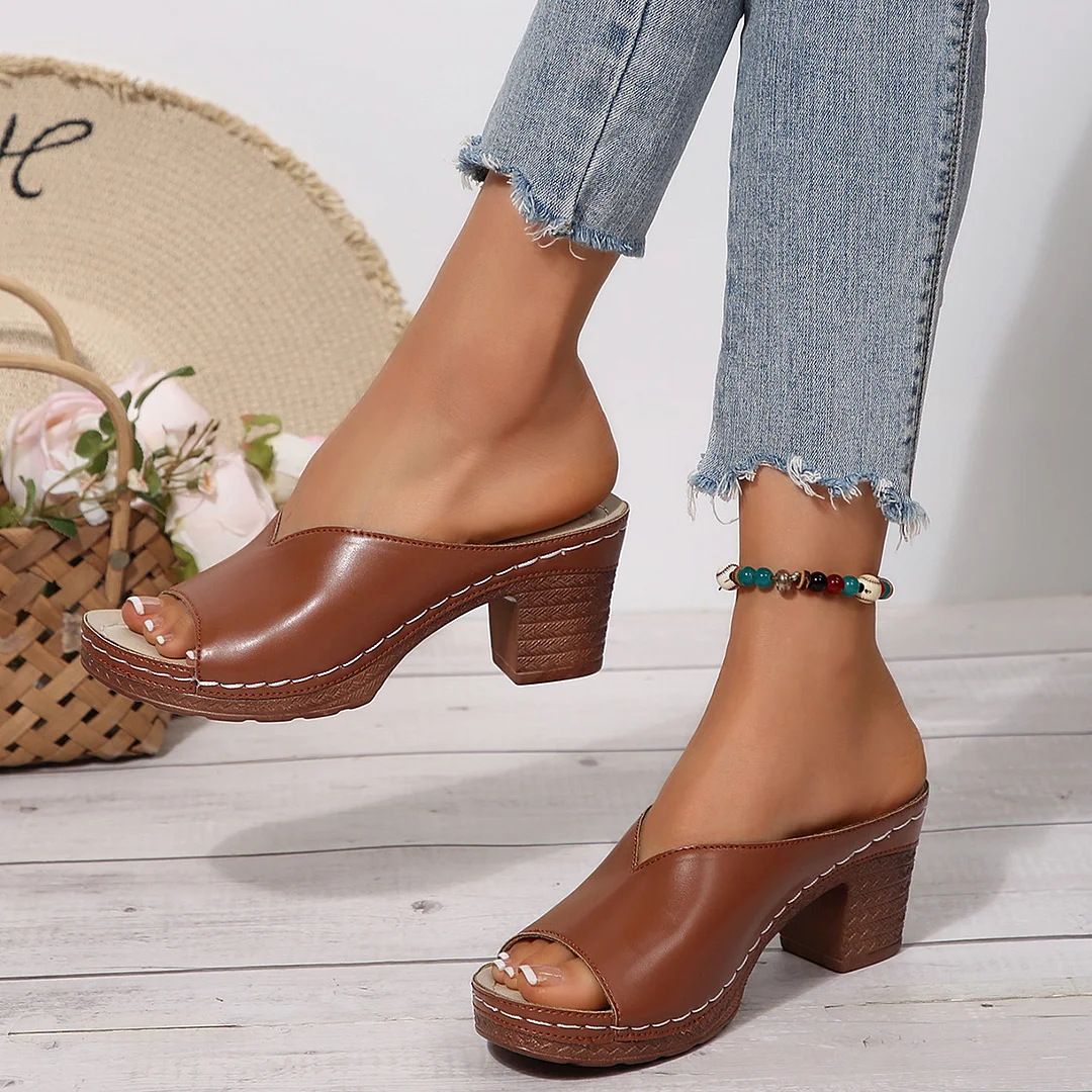 Yyvonne Summer New Fashion High-Heeled Coarse And Fish Mouth One-Word Drag Women Large And Cold Slippers Women