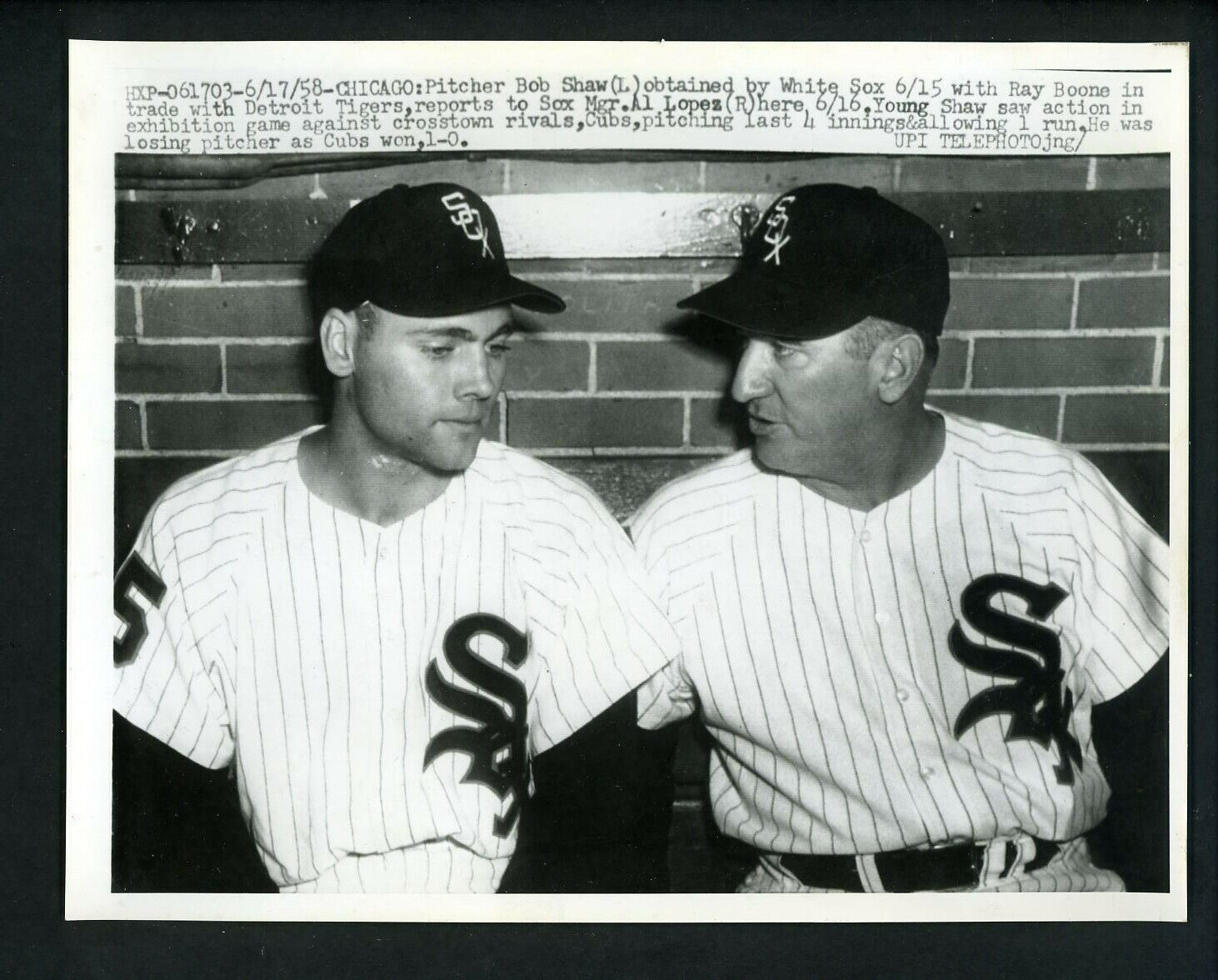 Al Lopez & Bob Shaw 1958 Press Photo Poster painting Chicago White Sox