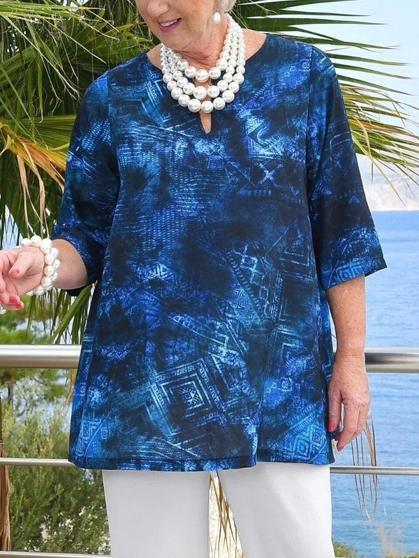 Tie-dye simple vacation mid-sleeve women's tops