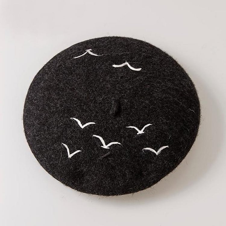 Dark Gray Little Swallows Beret Hat - Modakawa Modakawa