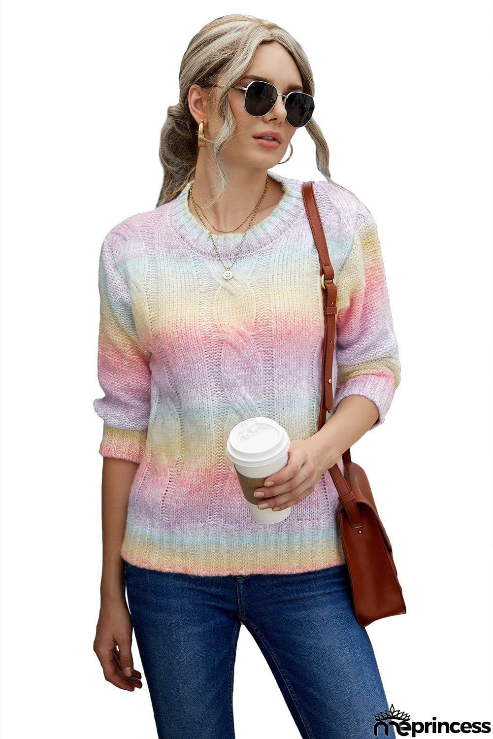 Cable Knit Tie-dye Wool Sweater