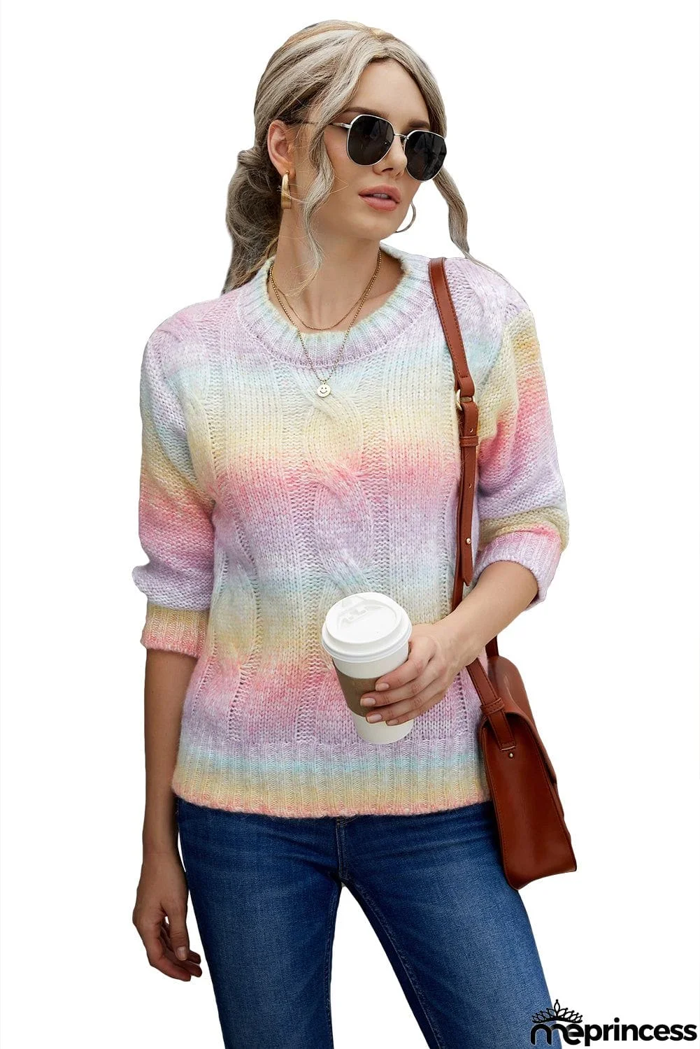 Cable Knit Tie-dye Wool Sweater
