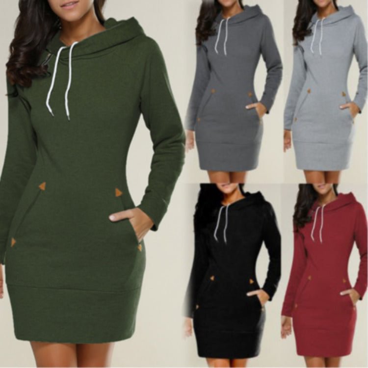 Hooded Zipper Pullover Mid-length Sweater Dress