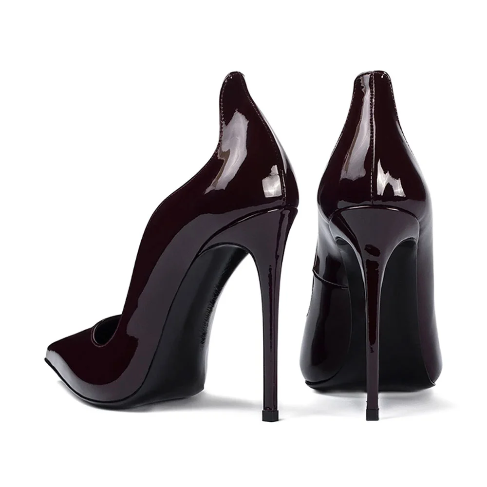 Women's Pointed Toe Wave Edge Dark Purple Slip On Pumps Heels