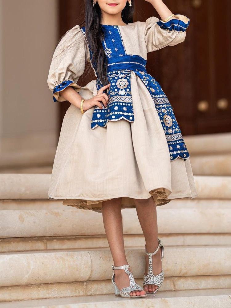 Children's Floral Pattern Splicing Dress