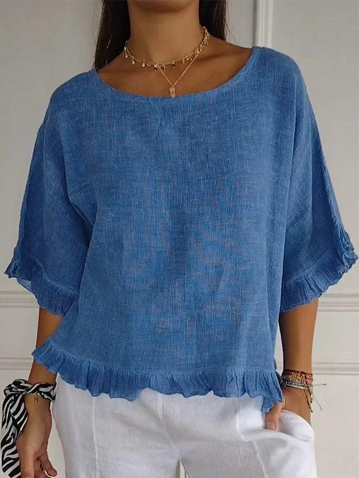 Women's Half Sleeve Scoop Neck Solid Tops