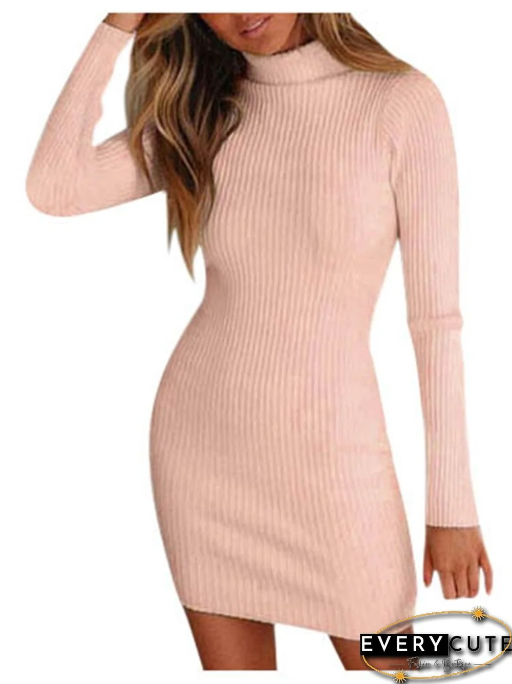 Spring & Autumn New Solid Color Knitted Dress Fashion Commuter Style High Neck Women's Autumn Long Sleeve Loose Top Dress