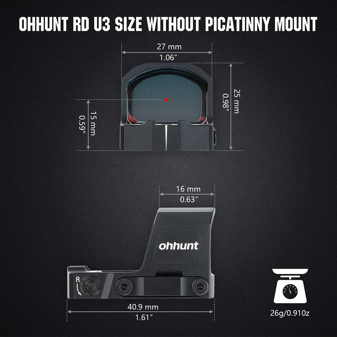 ohhunt® 1x24x17mm Red Dot Sight 3 MOA RMS/RMSc Footprint Reflex Sight with 21mm Picatinny Rail Mounts Shake Awake IPX7 Waterproof Shockproof 1500G