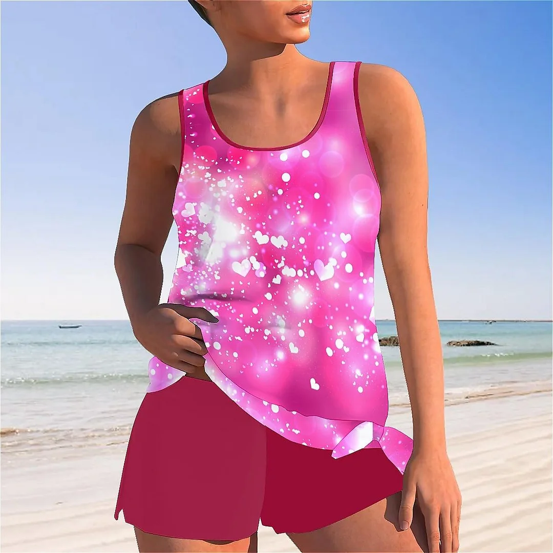 Bowknot Heart,Love,Valentine's Day Mid Waisted Tankini Set - Plus Size Available