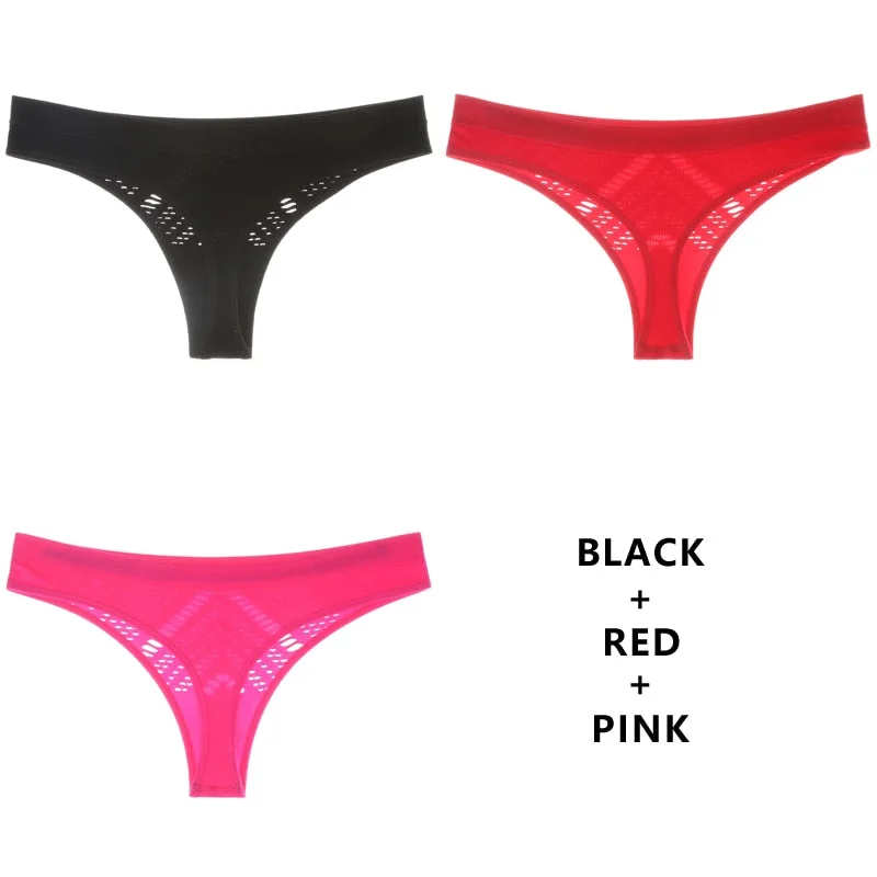 Meet'r 3Pcs/Lot Hollow Out Lingerie Europe Seamless Sexy Panties Women Temptation Underwear Mid-waist G String Drop Shipping