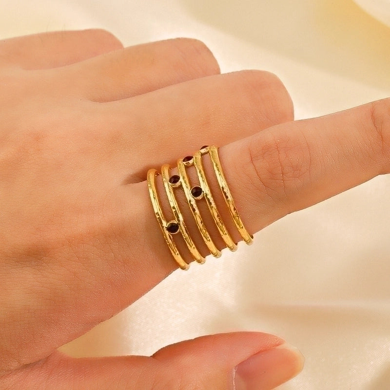 304 Stainless Steel 18K Gold Plated Ethnic Style Enamel Plating Lines Resin Open Rings