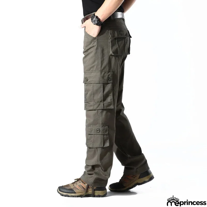 Men's Cotton Mid Waist Zipper Fly Closure Solid Pattern Trousers
