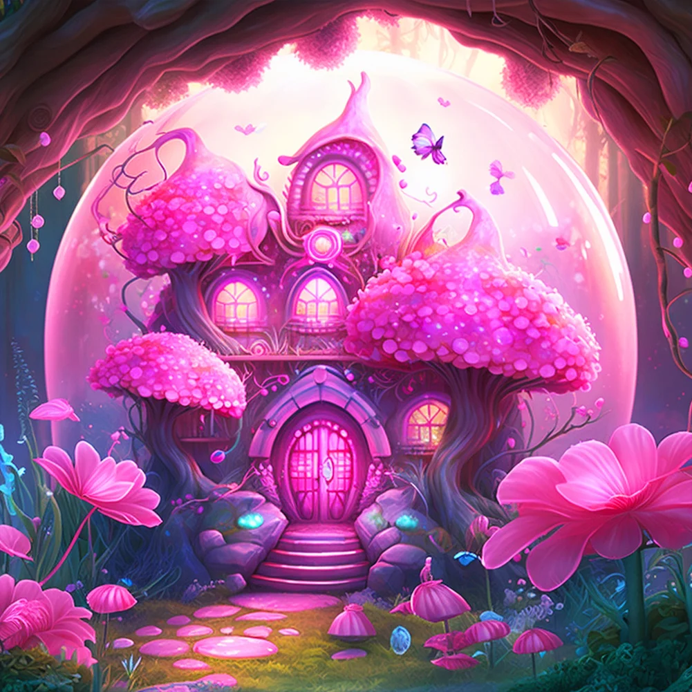 5D Diamond Painting Pink Mushroom House DIY Diamond Painting Kit