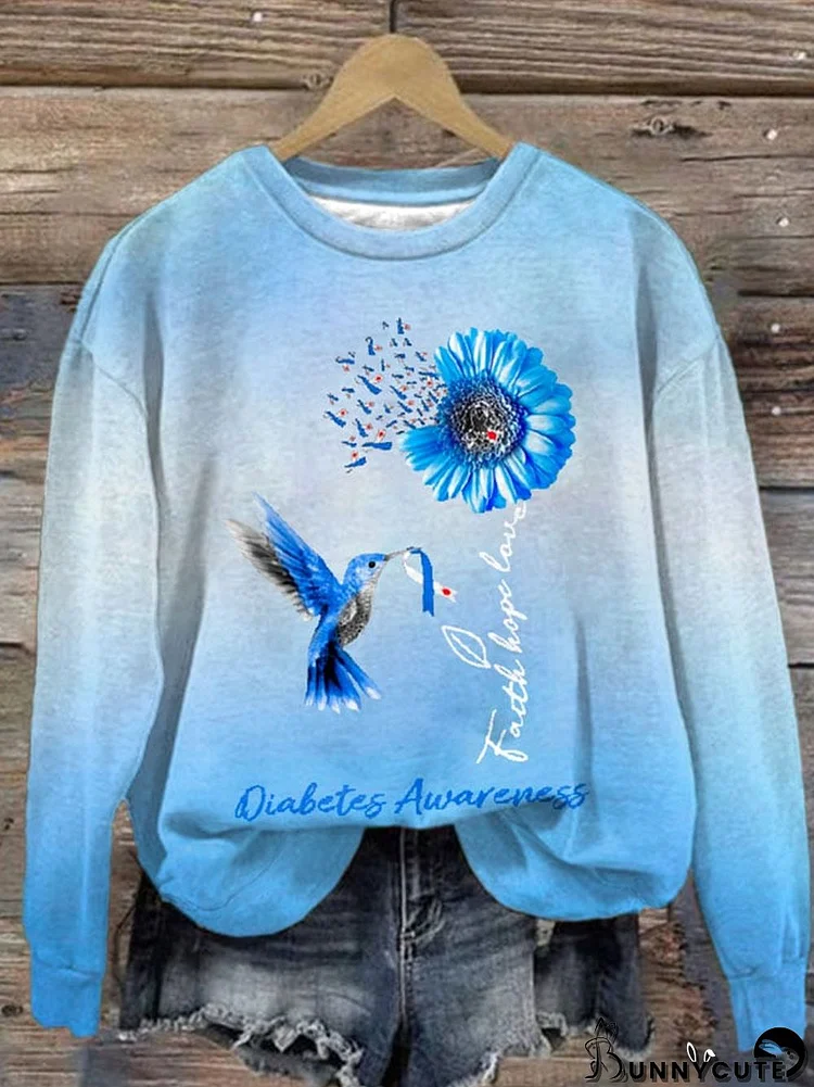 Diabetes Awareness Hummingbird Sunflower Faith Hope Love Print Sweatshirt