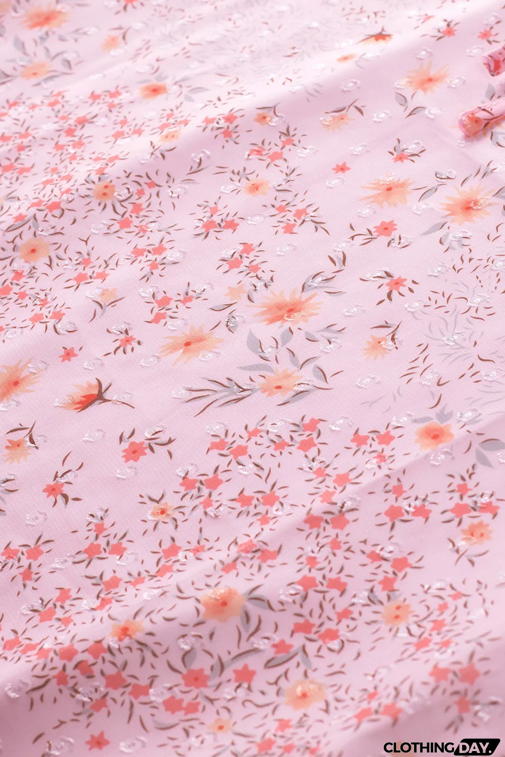 Pink Floral Print Drawstring Frill Trim Sleeveless Top