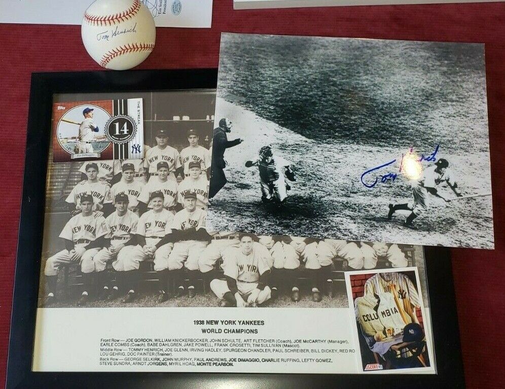 Tommy Henrich LOT Signed Baseball 8x10 COAs 1938 New York Yankee Team 11x14 Pic