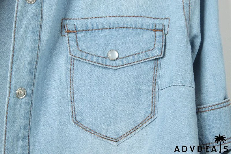 Puff Sleeve Bow Neck Denim Shirt