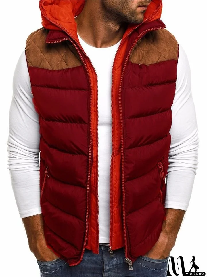 MidiSono - Mens Stylish Color Block Hooded Padded Vest