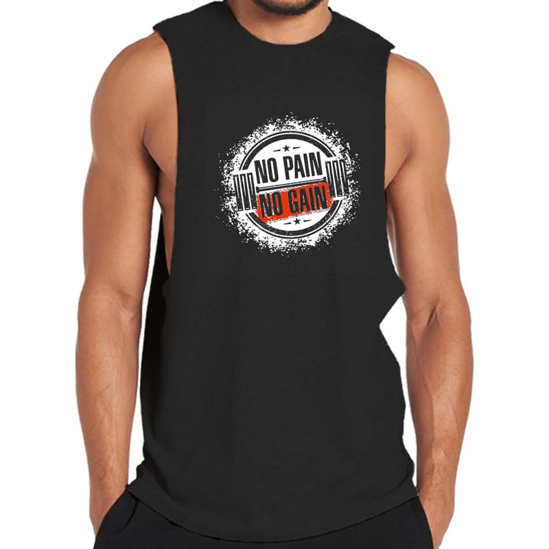 Cotton No Pain No Gain With Barbell Graphic Tank Top tacday