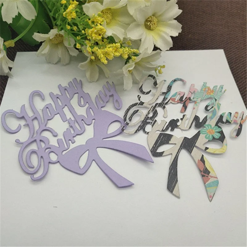 Happy birthday with bow Metal Cutting Dies Stencil Scrapbooking Photo Album Card Paper Embossing Craft DIY Die Cut