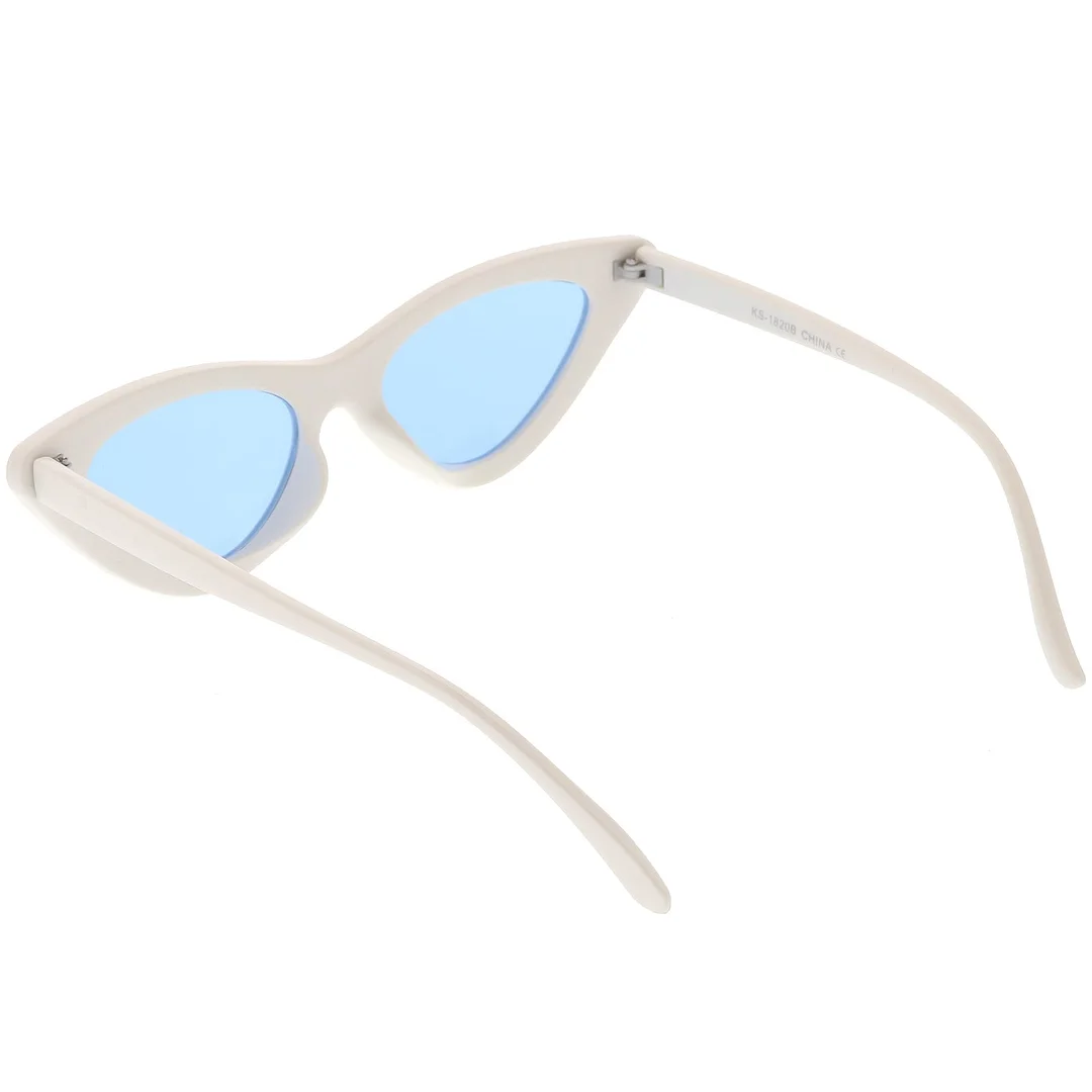 Womens Exaggerated Slim White Frame Cat Eye glasses Color Tinted Lens 48mm