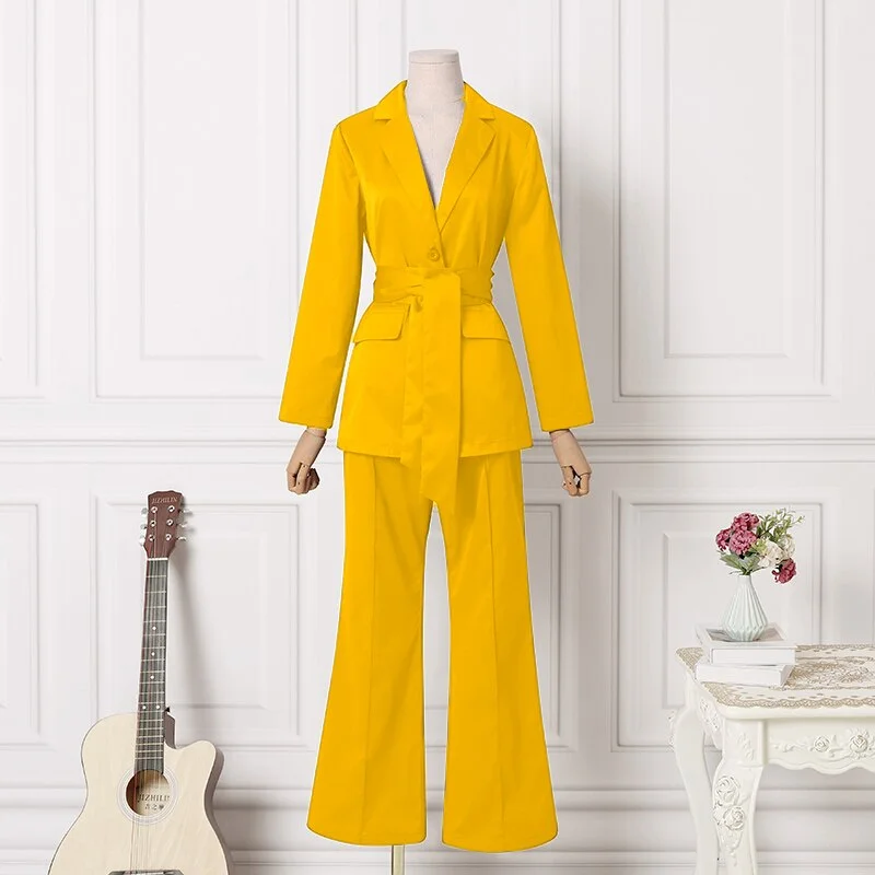 Women Long Sleeve Lapel Suit 2022 Casual Blazer Ropa De Mujer Jackets VONDA OL Office Formal Coats Long Trousers Suits 2PCS