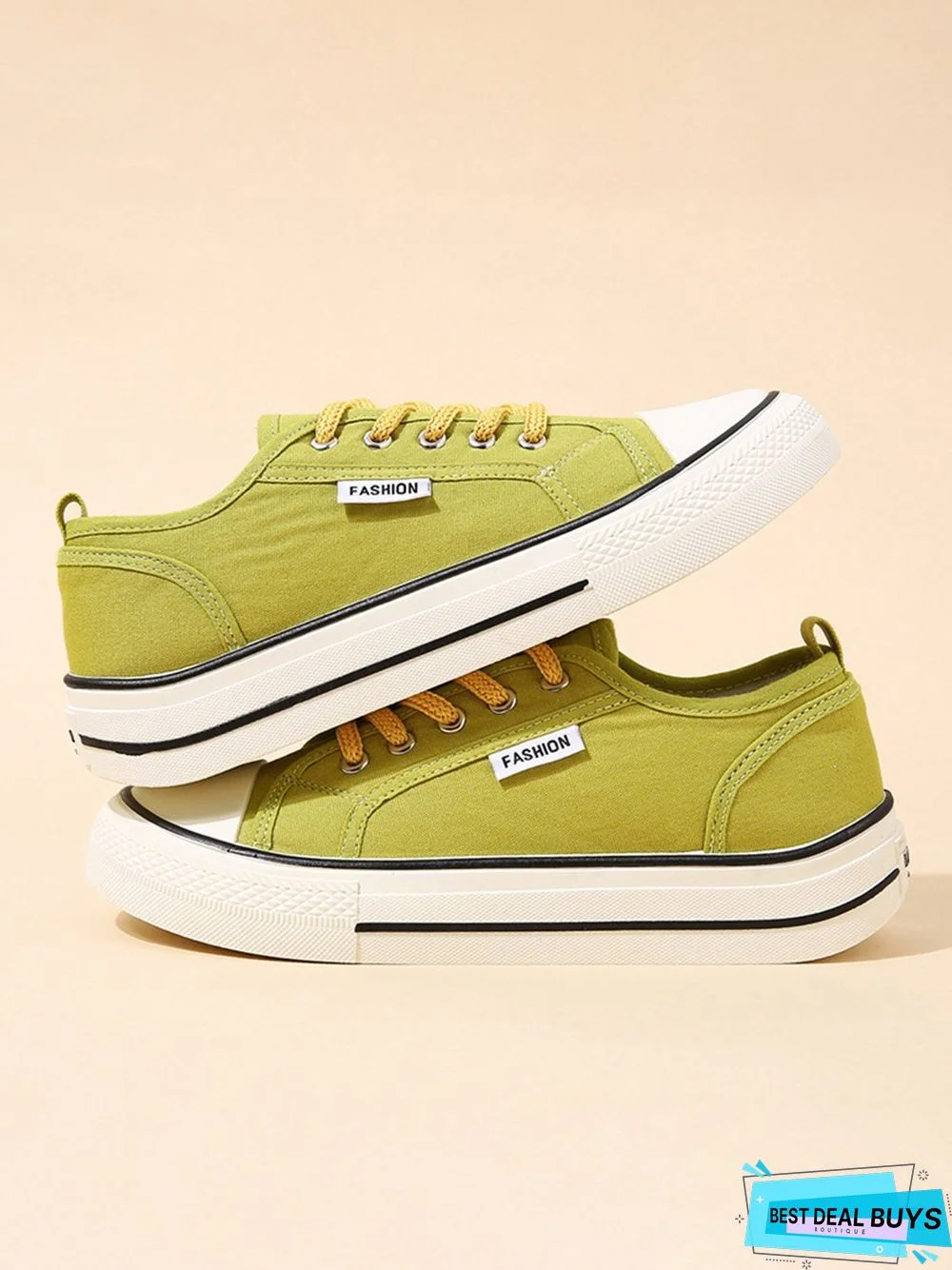 Casual Plain Color Split Joint Comfy Square Toe Lace-Up Canvas Shoes