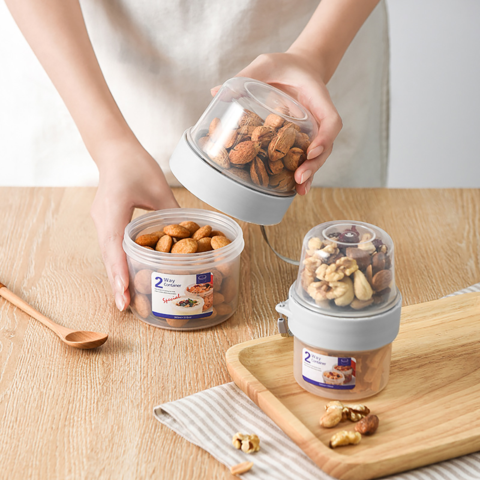 

Double-layer Crisper Container - Portable Breakfast Mug with Handle Rope, 310 and 560ml, 501 Original