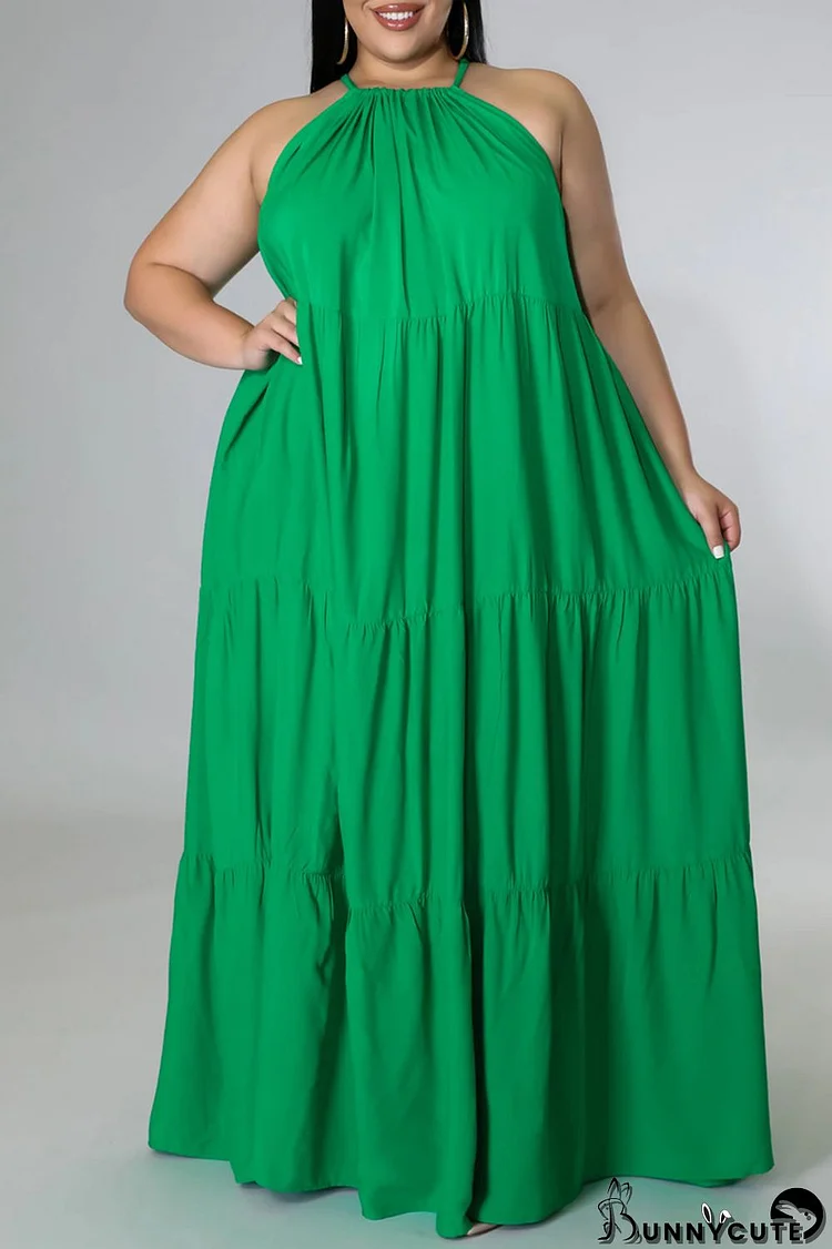 Green Sexy Casual Solid Backless O Neck Sleeveless Dress Plus Size Dresses